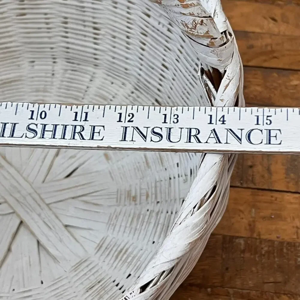 White Painted Wicker Basket 15.5